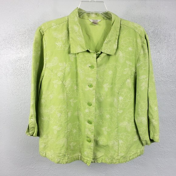 Christopher & Banks Mint Floral Short Sleeve Button Down XL Shirt Top Blouse - Picture 9 of 10
